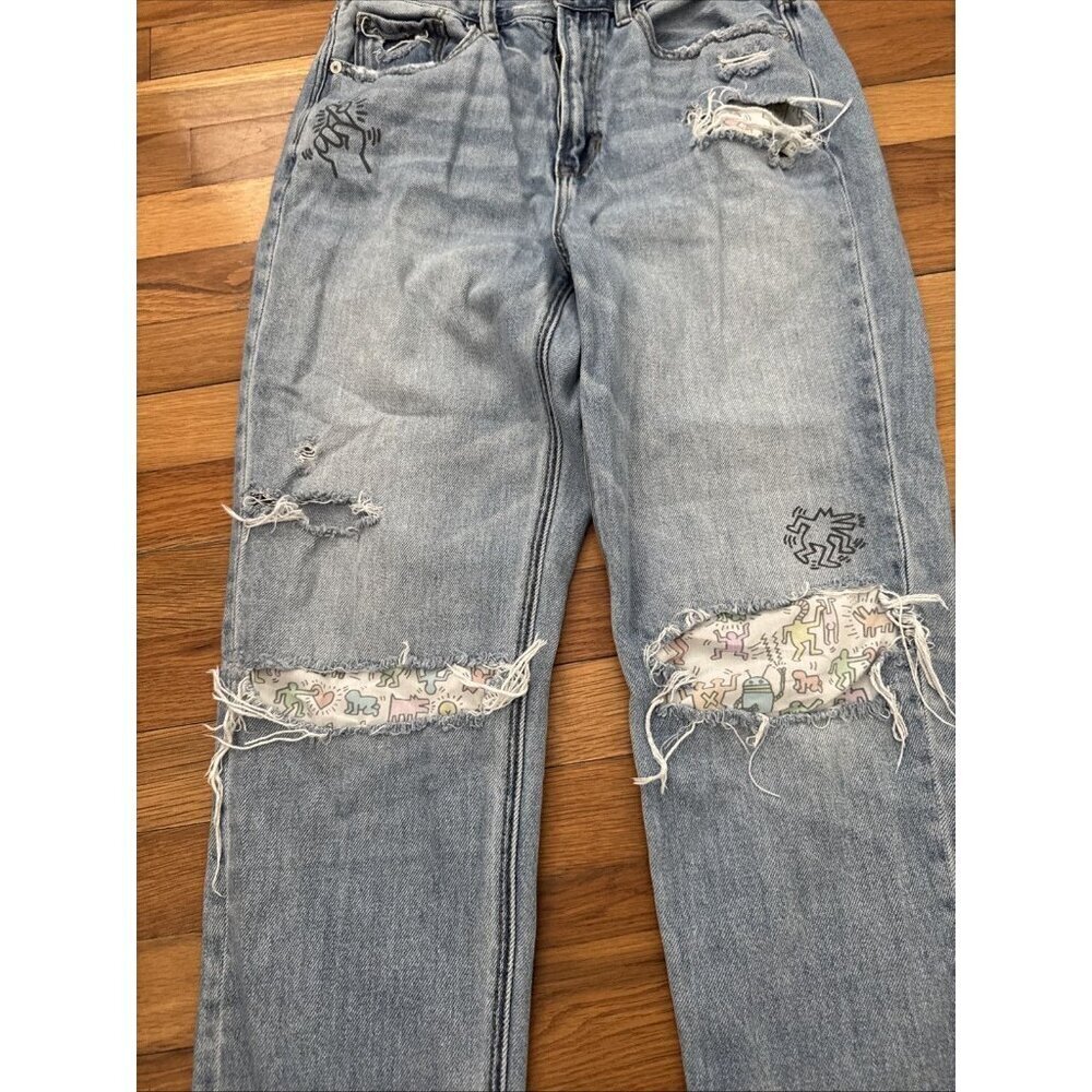 American Eagle Keith Haring Distressed Mom Denim Jeans Women 's Size 6 - Picture 3 of 9